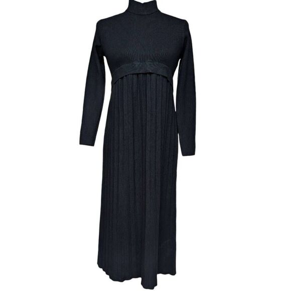 New Black Knit Sweater Dress Pullover High Neck Long Sleeves Fit & Flare Free Sz - Picture 1 of 7